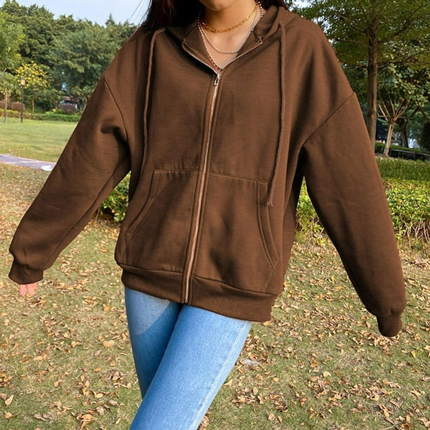 Comprar Sudadera con capucha para mujer, cremallera completa, manga larga,  sudaderas ligeras, bolsillos, chaqueta, abrigo