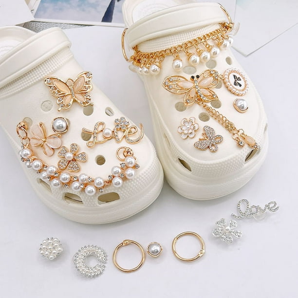 Accesorios de Croc para mujeres y niñas, dijes estéticos de cocodrilo de  diseño de perlas con cadena de cocodrilo, dijes de decoración de zapatos  para