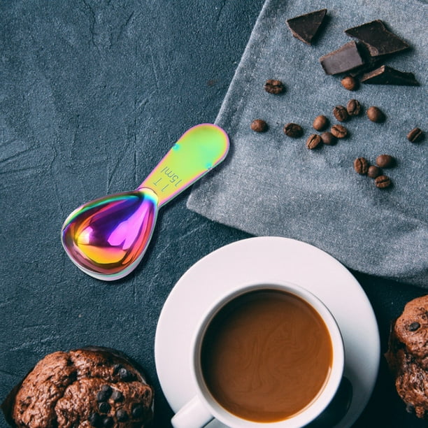 Cuchara medidora de café de acero inoxidable de 2 piezas, cuchara de café,  1 cucharada, cuchara de café de mango largo adecuada para café en polvo y