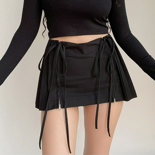 Falda plisada negra de cintura alta para niñas, minifalda corta informal  Kawaii, moda coreana, Y2k, Harajuku, Olid, Verano - AliExpress