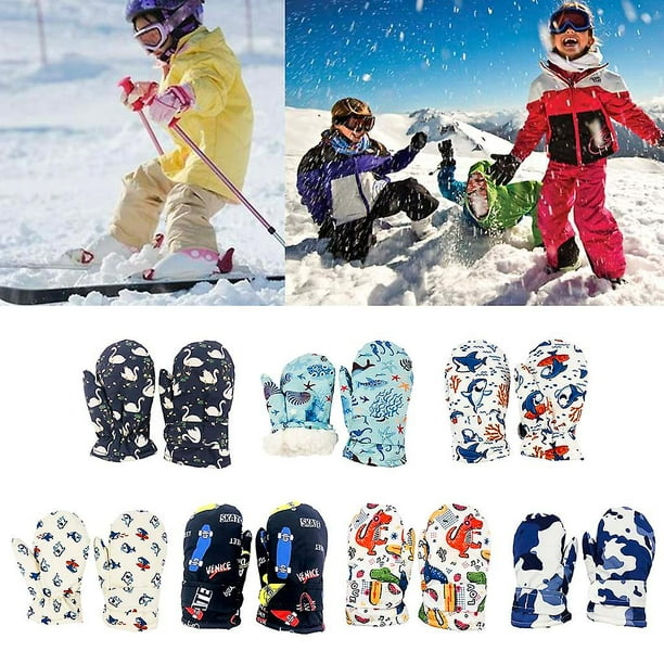 Guantes de nieve de invierno Manoplas cálidas para niños, impermeables, con  dibujos animados, lindos guantes de esquí para nieve, térmicos (azul)