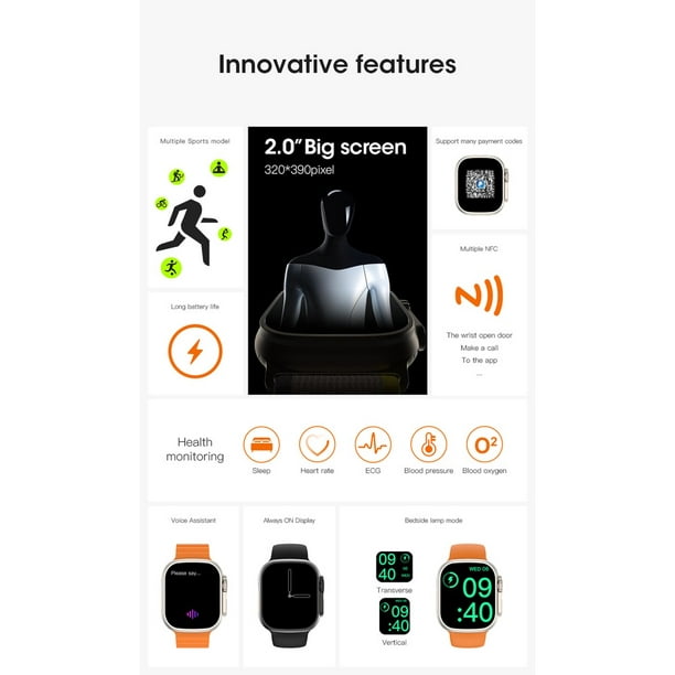 Smartwatch 8 Ultra Smart Watch Series NFC Calculadora De Frecuencia  Cardíaca Reloj Inteligente Digital Hombre
