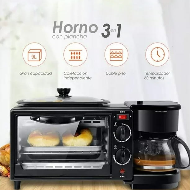 Maquina 3 en 1 Desayuno Sartén Cafetera y Mini Horno ilios innova con  freidora, cafetera y mini horno