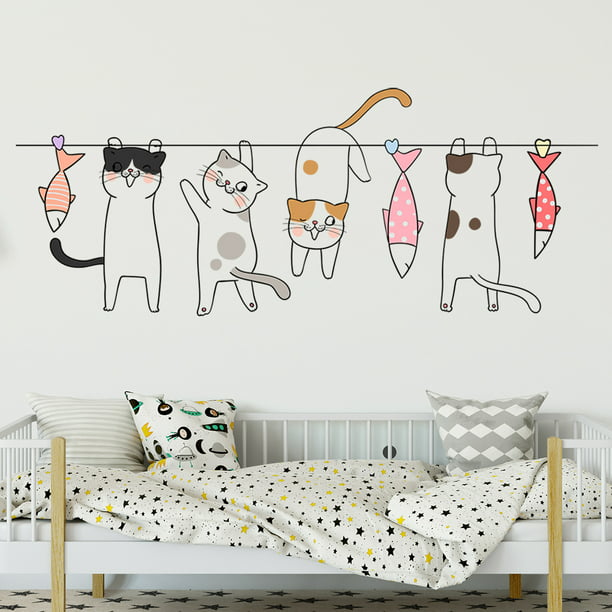 1 juego de pegatinas de pared de gatos bonitos, pegatinas de pared