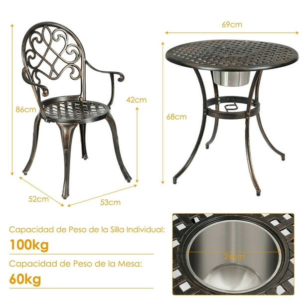 Juego de comedor de patio,Mesa de comedor que ahorra espacio,Juego de  muebles de exterior,Juego de bistró de 3 piezas de bronce de aluminio  fundido