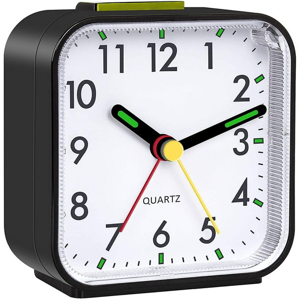 Reloj despertador analógico, reloj pequeño súper silencioso de 4 pulgadas  sin tictac con luz nocturna, funciona con pilas, diseño simple, alarma