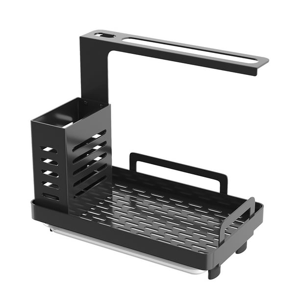 Organizador de fregadero de cocina, soporte de esponja con bandeja de  drenaje, acero inoxidable 304, para esponjas, jabón, cocina, baño, plateado