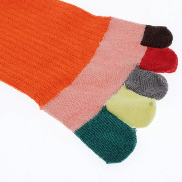 12 pares de calcetines de dedo del pie de las mujeres cinco dedos casual  deportes multicolor rayas equipo 9-11, Rojo 