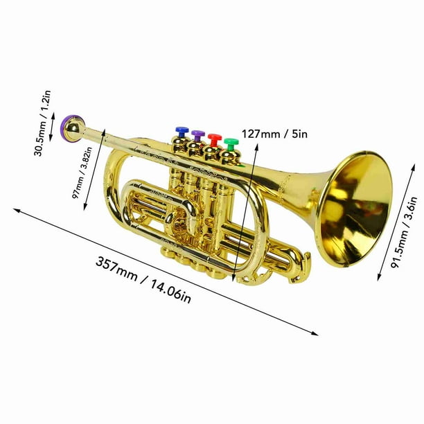 Trompeta para niños de 14.6 pulgadas, juguete de trompeta para niños,  plástico recubierto de oro, juguete de música preescolar, instrumento de  viento