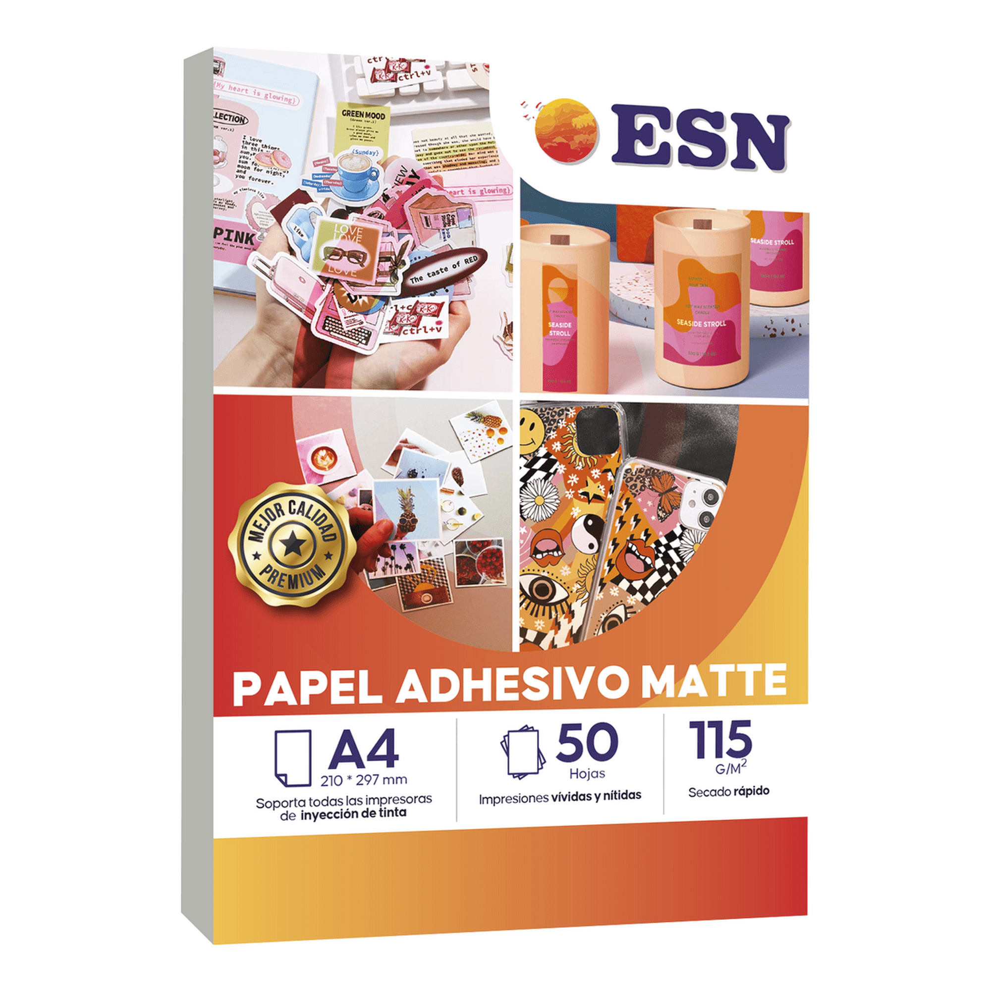 Papel adhesivo mate esn 115gr a4 50 h fotografico imprimir blanco a4
