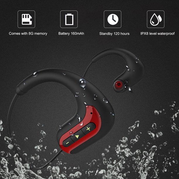 Auriculares de conducción ósea impermeables para natación, auriculares  Bluetooth abiertos, IPX8 bajo el agua con micrófonos, memoria 8G (negro)