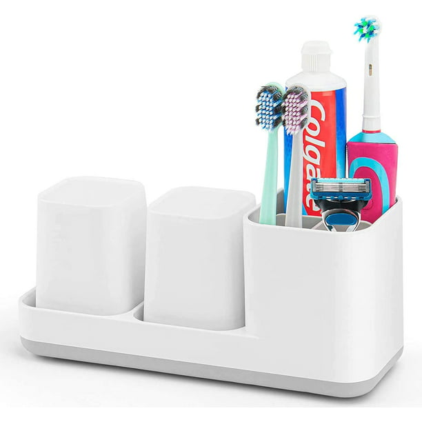 Vasos para dientes, soporte para cepillos de dientes para baño, taza, vaso  de plástico de 300ml (marrón y gris), 2 uds. JM