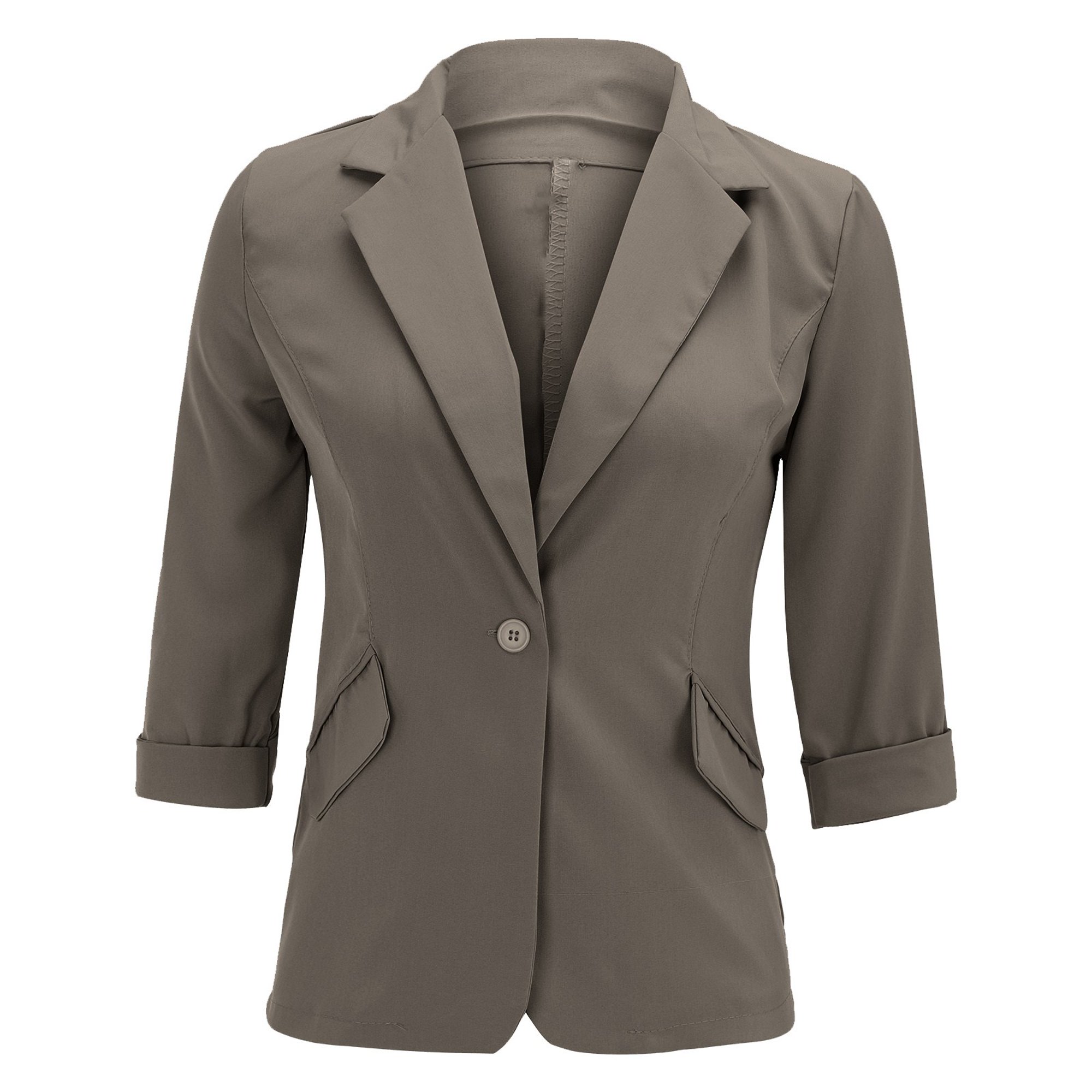  Chaqueta de traje para mujer, talla grande, casual, primavera,  verano, traje de trabajo, manga larga, color sólido, chaqueta, Beige :  Deportes y Actividades al Aire Libre