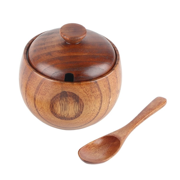 Tarro de madera maciza para especias, azucarero con cuchara y tapa para  utensilios de cocina, 1 ud.