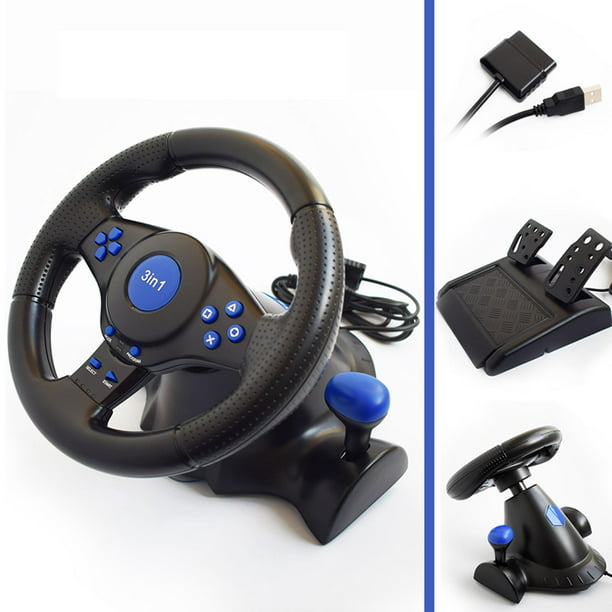 Volante de PC, juego de carreras, volante de fuerza de conducción con  pedales de piso, retroalimentación real, controlador de volante de cable  USB