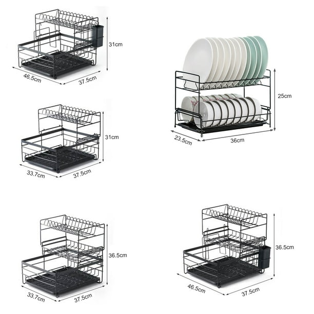 Estante para secar platos Estante para platos de 3 niveles de acero con  removible yeacher Escurridor de platos