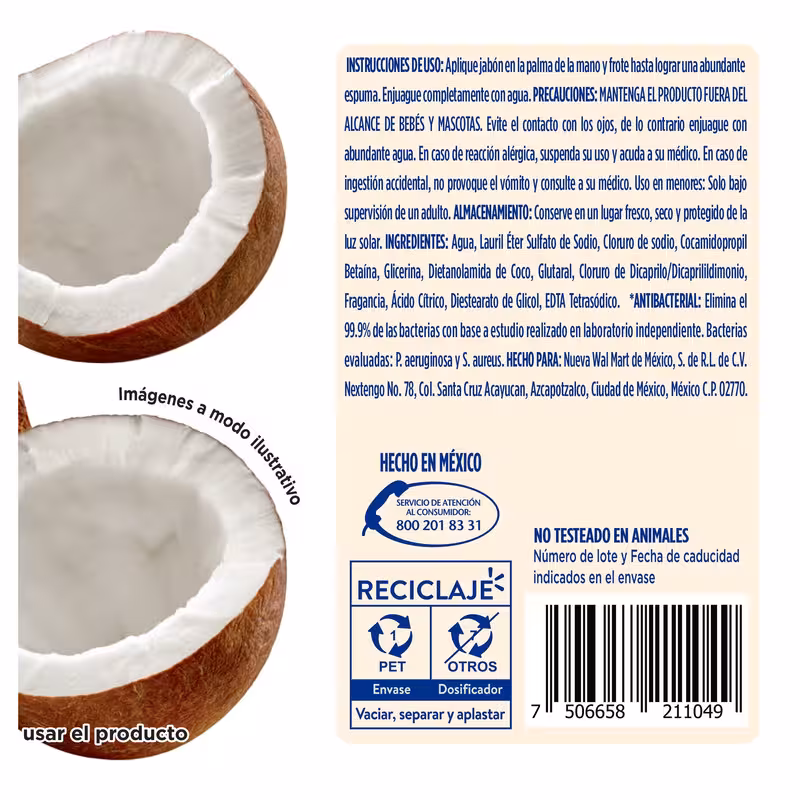 thumbnail image 4 of Jabón Líquido Equate coco 500ml, 4 of 5