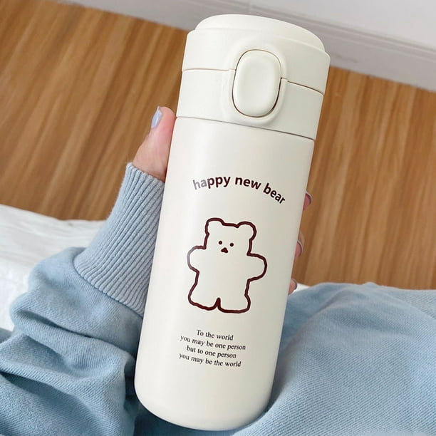 Botella termo de oso Kawaii de 380 ML para niños y niñas, taza aislada de  acero