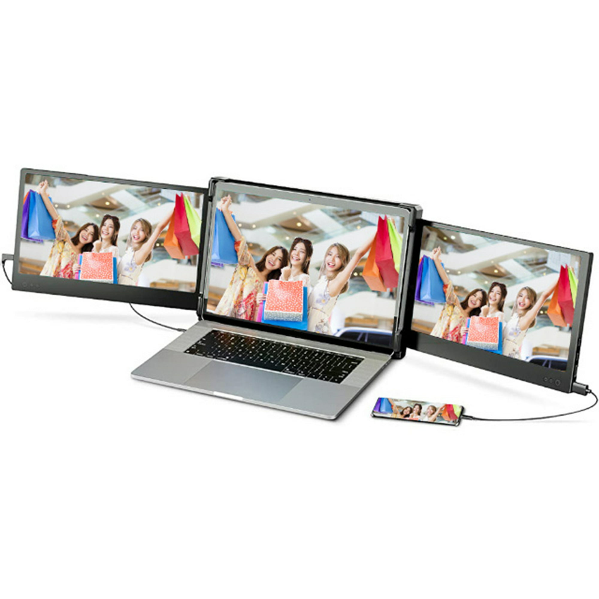 Monitor portátil de triple pantalla, monitor portátil de 12 pulgadas para  portátil 1080P FHD IPS con tipo C/HDMI/USB-A, extensor de pantalla para