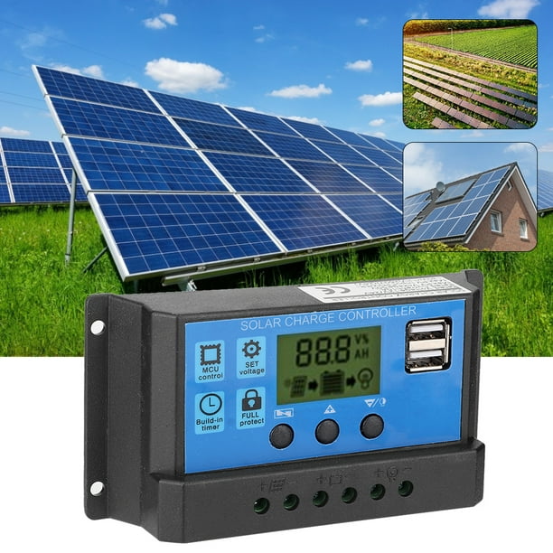 Controlador de carga solar, 12V 24V Controlador solar fotovoltaico  inteligente PWM Regulador de panel solar Estética elegante Jadeshay A