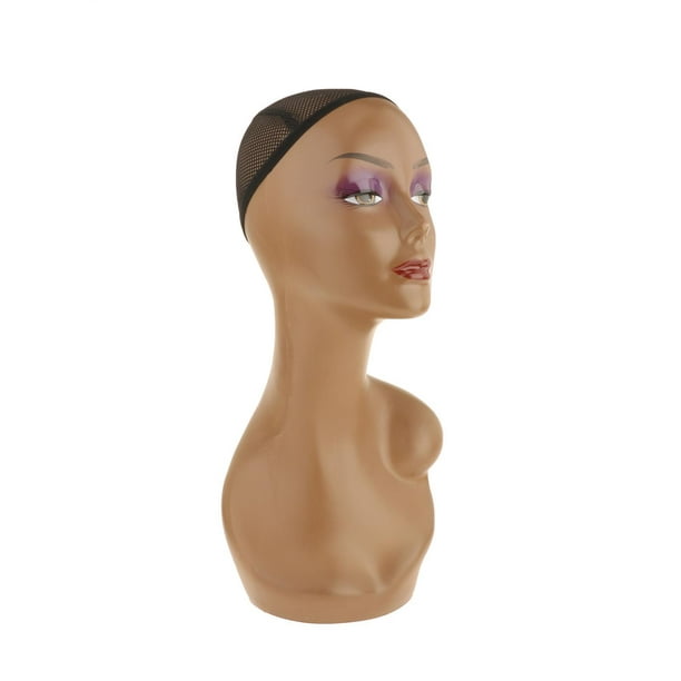 Cabeza de maniquí mujer 18 pulgadas realista profesional PP cabeza busto  modelo peluca cabeza marrón jinwen Cabeza de maniquí