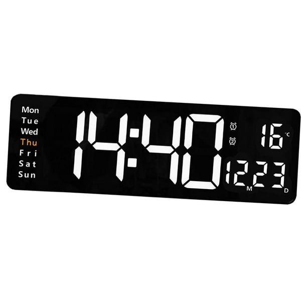 Reloj de pared LED eléctrico Carga USB Temperatura Decoración Números  grandes Relojes de Reloj despertador para tienda Niñas Blanco 