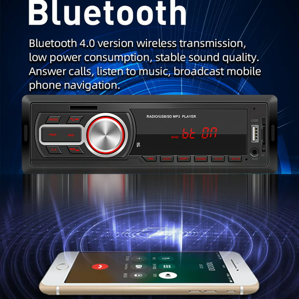 Estéreo de coche de un solo DIN con reproductor de DVD, reproductor de CD  de radio de coche MP3 con receptor FM Bluetooth, tarjeta USB/AUX/TF y