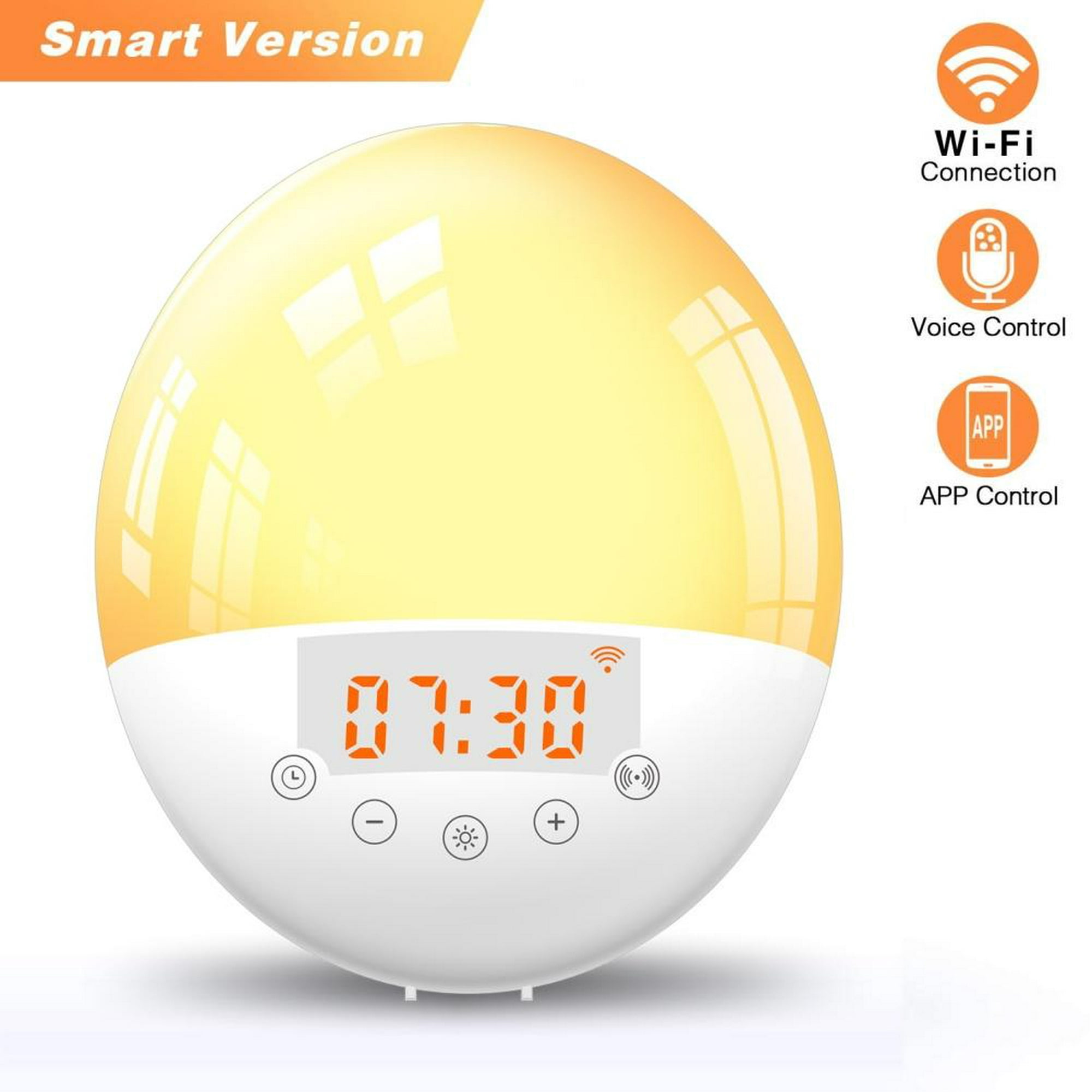 Reloj despertador al amanecer, smart wake up light funciona con Alexa, 4  alarmas con radio Fm, 7 sonidos de la naturaleza y repetición, luz nocturna  de 7 colores, ayuda para dormir Digital