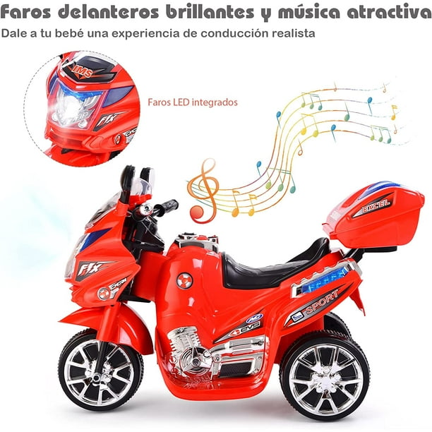 Costway Moto Montable para Niños Moto Eléctrica Juguete de Batería 6 V con 3  Ruedas Música Incorporada Focos Función Adelante y Atrás Rojo Costway  Modern