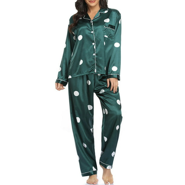 Conjunto de pijamas para mujer, manga larga, satén suave, cuello con muescas, botones, pijamas, Abanopi Pijamas | Walmart en línea