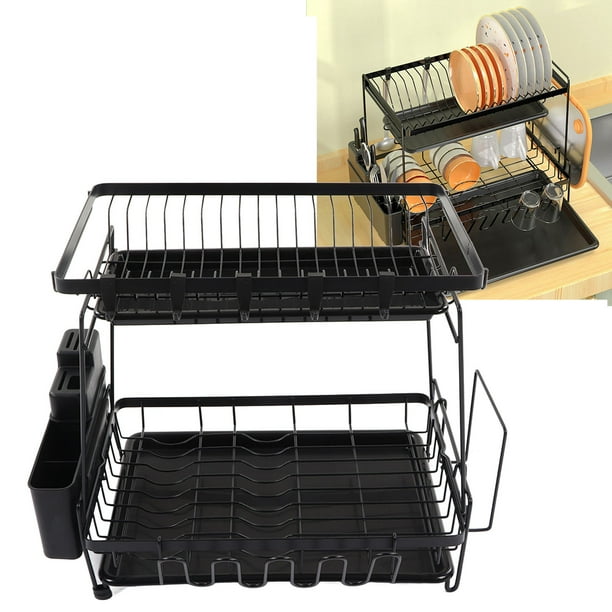 Estante para secar platos estantes para platos desmontables de 2 niveles de  acero al carbono con escurridor para cocina ANGGREK Otros