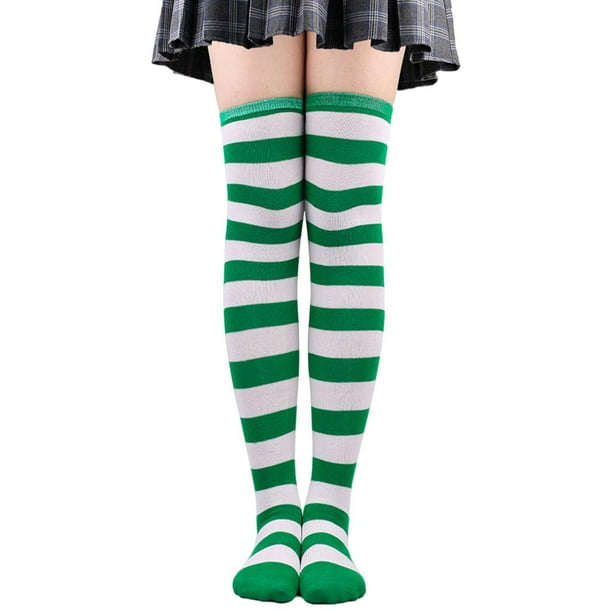 2x calcetines altos hasta el muslo, medias largas y cómodas, calcetines a  Verde blanco jinwen Calcetines de patrón de rayas