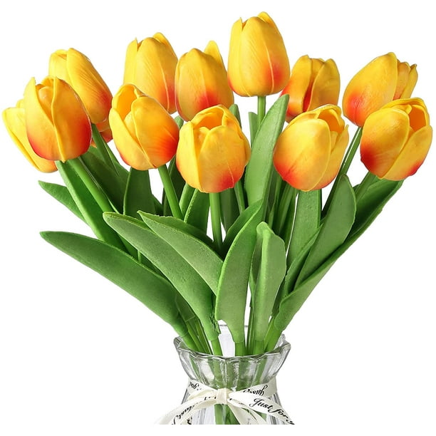  WAKISAKI Tulipanes artificiales de tacto real de 16 pulgadas  con brotes, tallo flexible fácil de moldear, tulipanes sintéticos para  decoración del hogar interior (jarrón no incluido), paquete de 5 : Comida