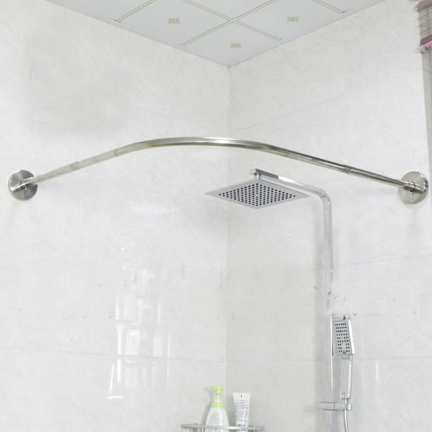 Barra de ducha curvada giratoria de níquel cepillado, se desliza hacia  dentro y hacia fuera, ideal para baños pequeños, barra de ducha curvada de