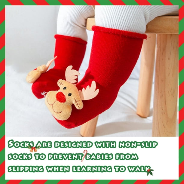 ZaH Paquete de 6 calcetines de Navidad para bebé, niño grande, calcetines  de algodón para niños y niñas