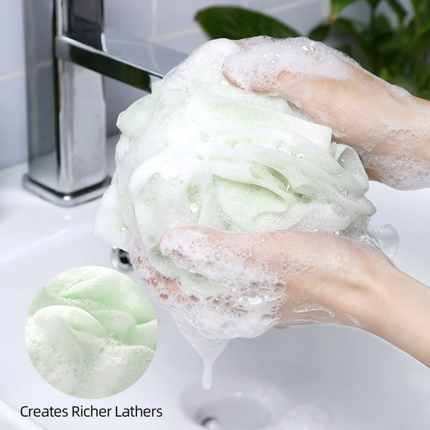  Fu Store Esponjas de baño para ducha de 1.76 oz (50 g), esponja  de malla para baño para hombres y mujeres, paquete de 4 esponjas de  limpieza (1.76 onzas multicolor) 