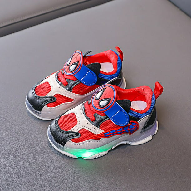 Disney niños dibujos animados Spider-Man niño niña deslizante suave zapatos  casuales zapatos deportivos estudiante zapatos para correr zapatos con luz  LED 22-plantilla 13,5 cm Gao Jinjia LED