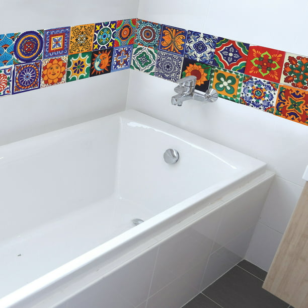 Azulejo mexicano decorativo para pared. Para baño y cocina. Tamaño de losa  10 cm * 10 cm. Número de azulejos 24 piezas en el paquete. JAMW Sencillez