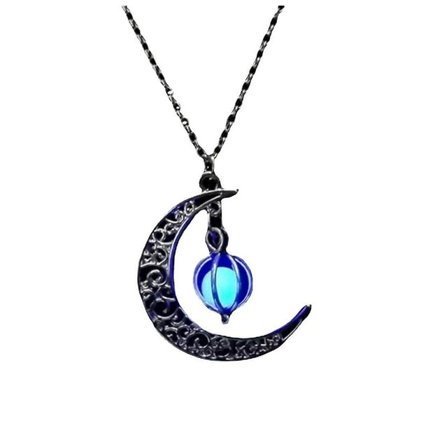 El collar de luna plata oscura, colgante de luna azul brillante, collar brillante de hadas, joyer liwang | Bodega Aurrera línea