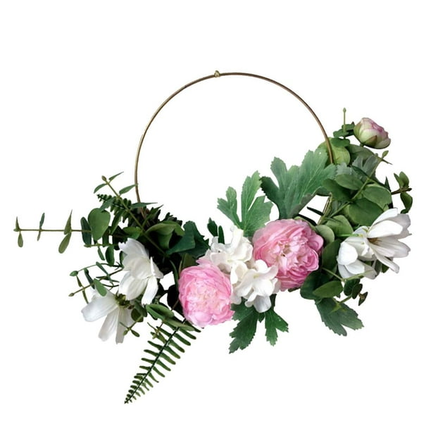 MSUIINT Corona de aro de flores artificiales de 13.8 pulgadas, guirnalda de  puerta delantera, decoración de pared floral con rosas de seda, guirnalda