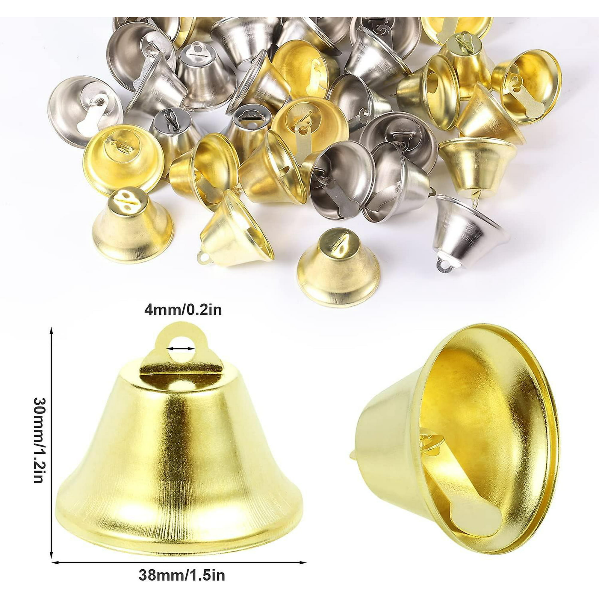 Tiny Christmas Bells, 16pcs 38x30mm Small Metal Tin Bells For