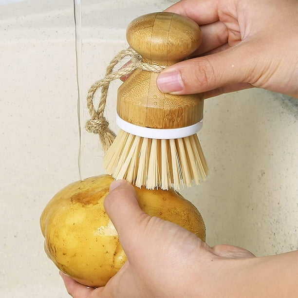 Cepillos de cocina con mango de bambú, cepillo para fregar platos