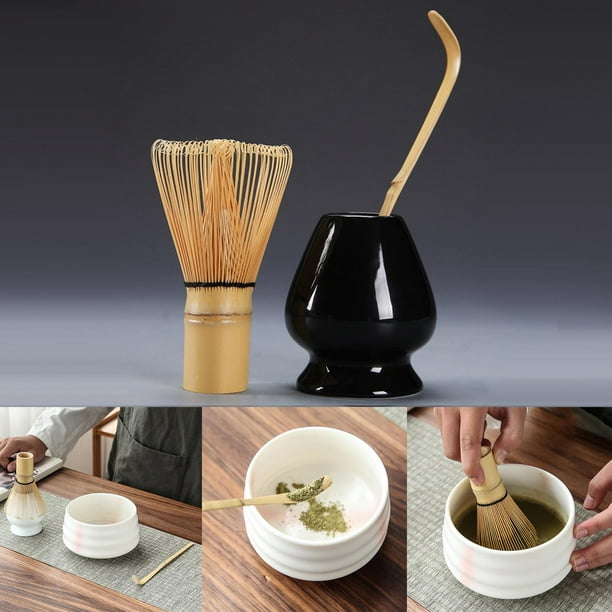  Juego de batidor de té Matcha - Soporte para batidor y batidor  de bambú, color negro : Hogar y Cocina