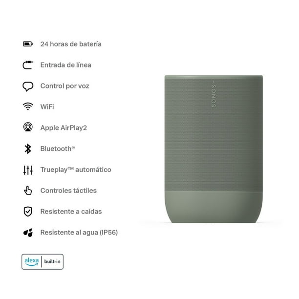 SONOS Move 2 Potente Bocina Portátil para un Intenso Sonido estéreo Donde  Quieras, Wi-Fi y Bluetooth con  Alexa - Negro : :  Electrónicos