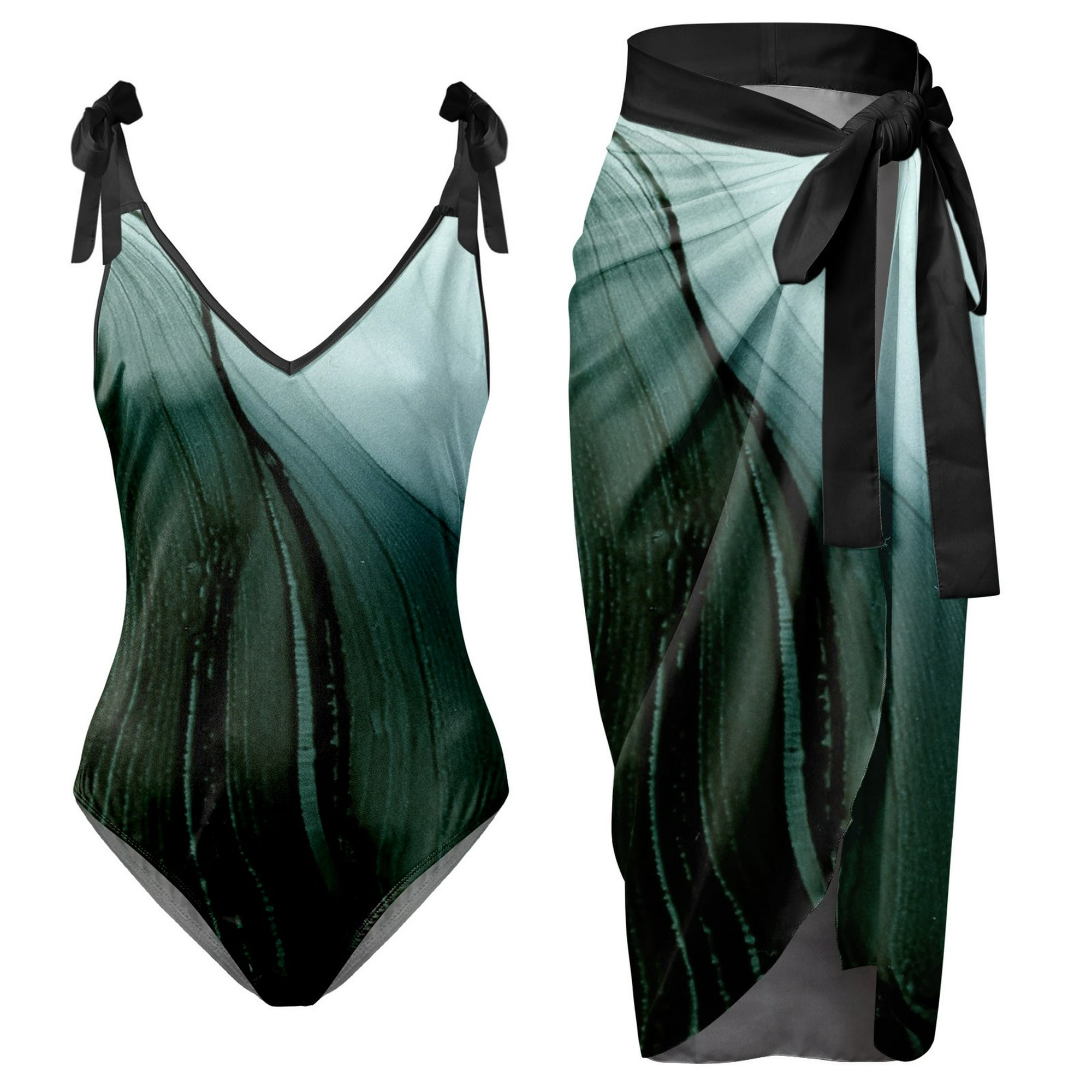 Gibobby traje de baño sexy de una pieza traje de baño con estampado de flores y cuello en v para mujer conjuntos de bikini con falda y delantal(Verde,m)