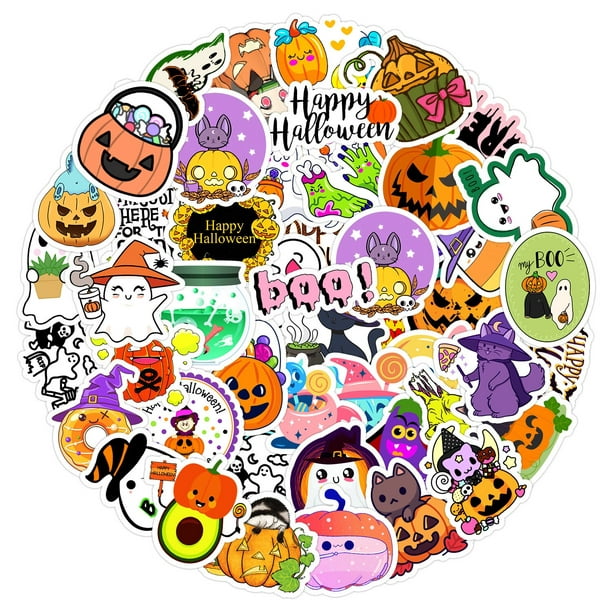 Pegatinas de dibujos animados Kawaii para niños y niñas, calcomanías  impermeables de PVC, serie feliz Halloween, 50/100 piezas