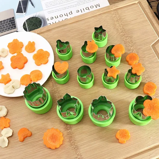 12 piezas de cortadores de galletas de frutas y verduras, juegos de formas  de alimentos de acero ino oso de fresa Moderno