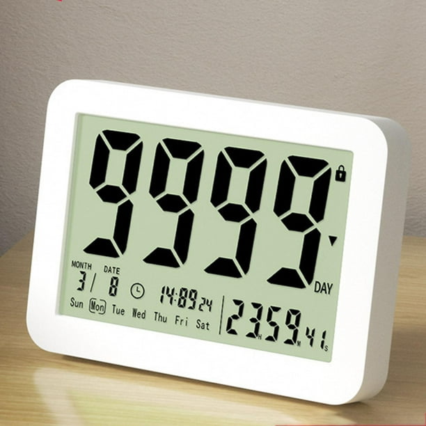 TXL Reloj de pared digital grande, calendario personalizado de 8 idiomas,  temporizador de cuenta hacia arriba y recordatorio de temperatura, reloj
