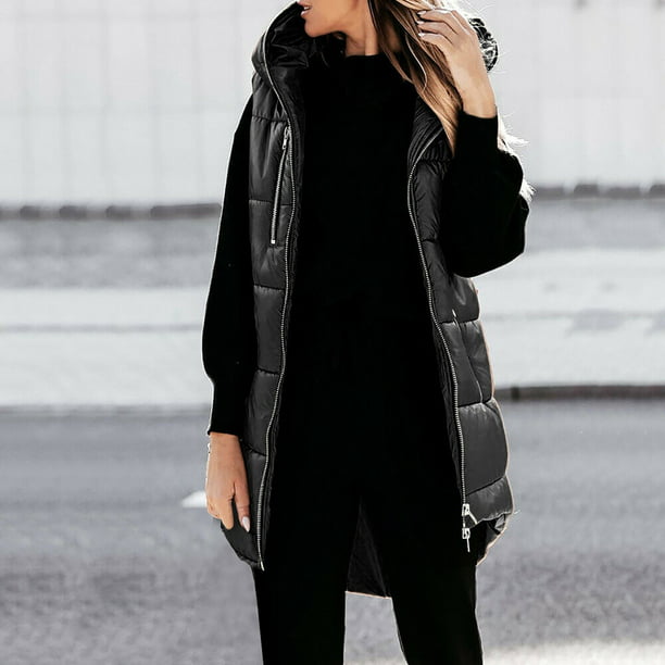 Chaleco largo ligero de cálido para mujer, abrigo con capucha, abrigos sin mangas, chaqueta Pompotops lopia990355 | Bodega en línea