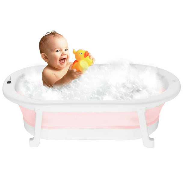 Bañera para Bebé con Protecciones Antiderrapantes y Termómetro, Plegable y  Portátil de Color Rosa, Tina de Baño para Bebé de Viaje Baby Gaon Tina